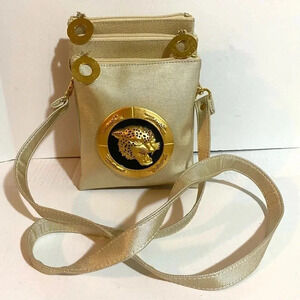 Vintage beige satin fabric crossbody handbag